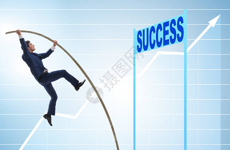 商人撑杆跳向他的成功事业图片