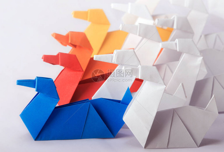 使用不同颜色的Origami纸天鹅图片