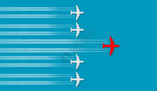 红色飞机领先飞行领导力和成功的概念图片
