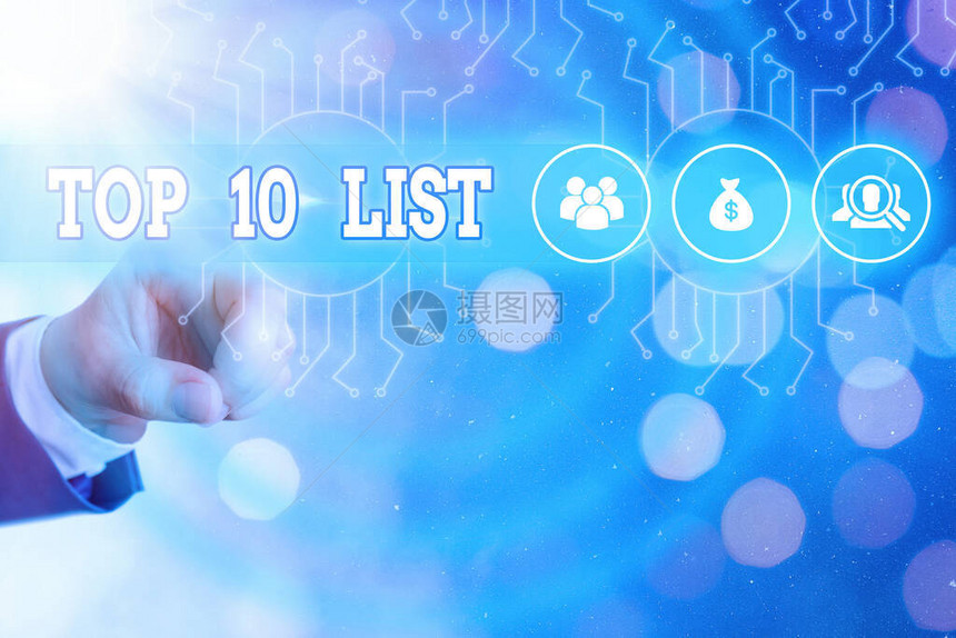 显示十大名单前10名的书写说明特定名单上十个最重要或最成功项目图片