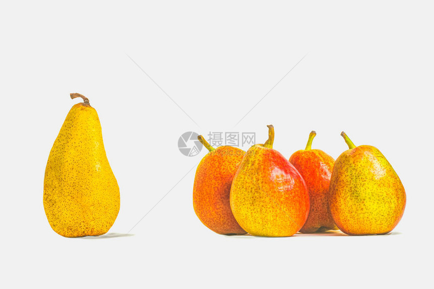 一组由四颗圆梨和一只单独的长梨组成图片
