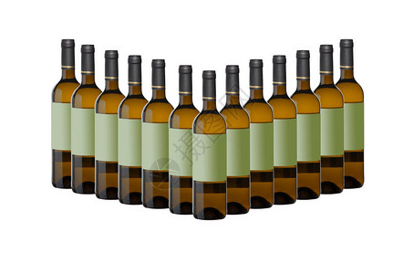 内部装满不同品种白葡萄酒的一组瓶子图片