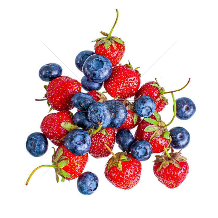 新鲜的夏季蓝莓和草莓图片