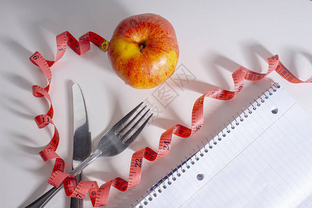 新年决议笔记本叉子和一把小刀苹图片