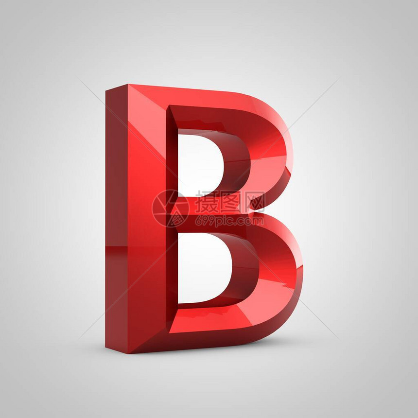 白色上隔离的红色光滑斜体字B大写字母3d图片