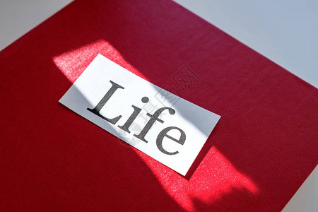一束光照亮的红皮书上生命一词的特写高清图片