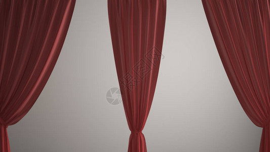 红开窗帘覆盖白背景前视剪切路径垂直折叠软拖线纺织品纹理带复制空图片