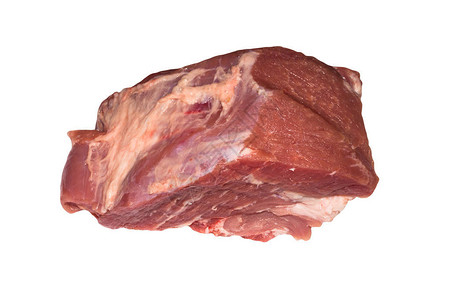 一块白色背景上的肉一块猪肉里脊肉图片