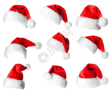 圣诞老人的红帽子在白后图片