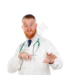红头医生穿医服的红头医生指着白色背景被图片