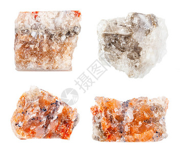 各种岩盐Halite岩石集在白色图片