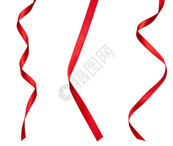 在白色背景上收集各种红色带状片集每个人被分别背景图片