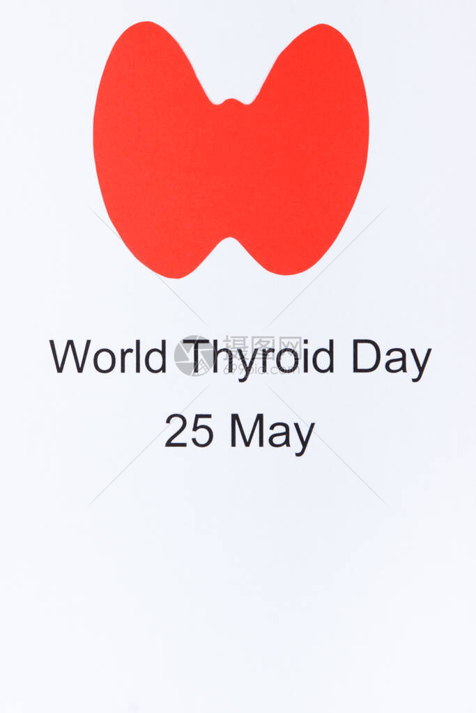 红色甲状腺形状由纸和题词制成5月25日世界甲状腺日甲状腺概念的问题白色背景图片