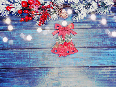 圣诞玩具冬季树枝锥形和蓝图片