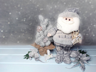 圣诞玩具冬季树枝锥形和蓝图片