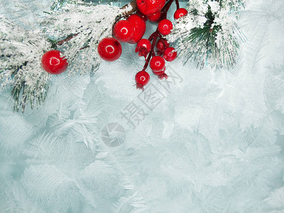 圣诞背景fir树枝木制蓝色板背景图片