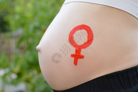利用怀孕妇女肚子上的别女符号怀孕概念图片