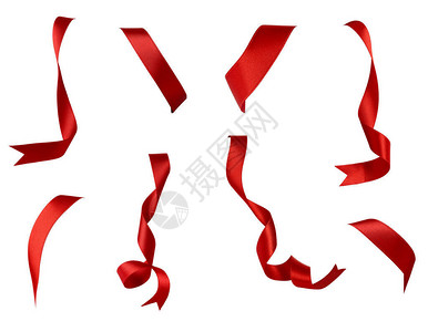 在白色背景上收集各种红色带状片集每个人被分别图片