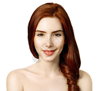红发女人的美容肖像可爱的笑容和完美的皮图片