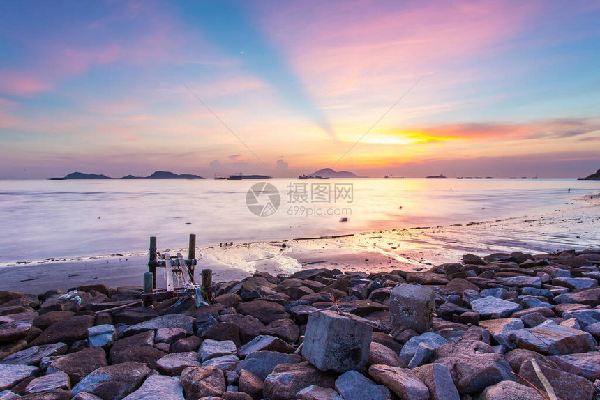 香港龙鼓滩的日落海岸图片