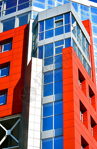 现代建筑的红色蓝墙壁图片