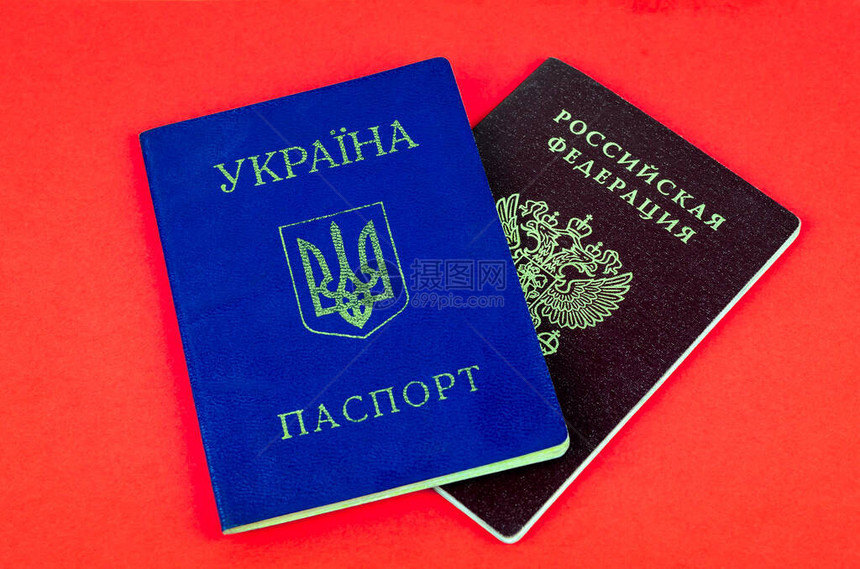 两本国内护照红色俄罗斯护照和红色背景的蓝图片