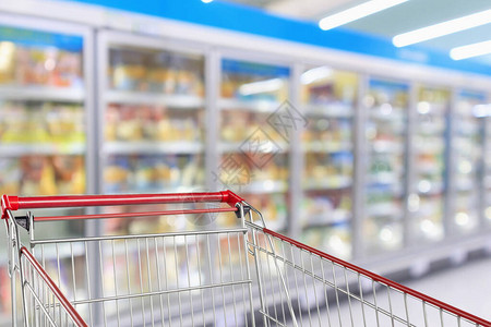 超市冰箱冷冻柜过道模糊的焦点不集中背景图片