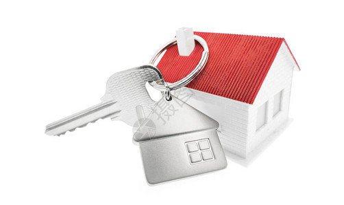 带有房屋符号和白色背景钥匙的密钥链键图片