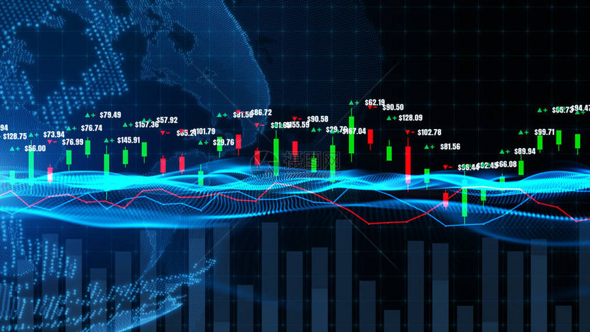 烛台图表与数字据股市或证券交易所交易价格的上升或下降趋势投图片
