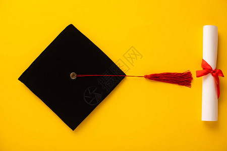 黄底有红船的毕业文凭和毕业背景图片