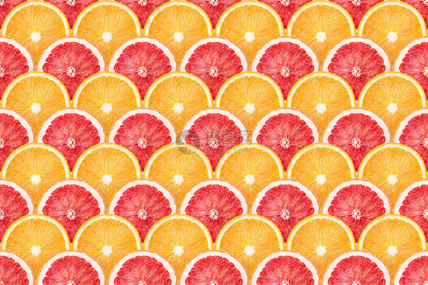 鲜橙和葡萄柚切片无缝图案图片
