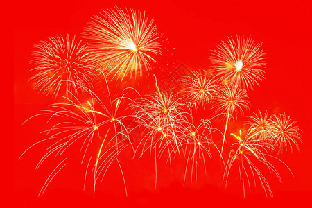 新年庆典的红背景金烟花节日校对P图片