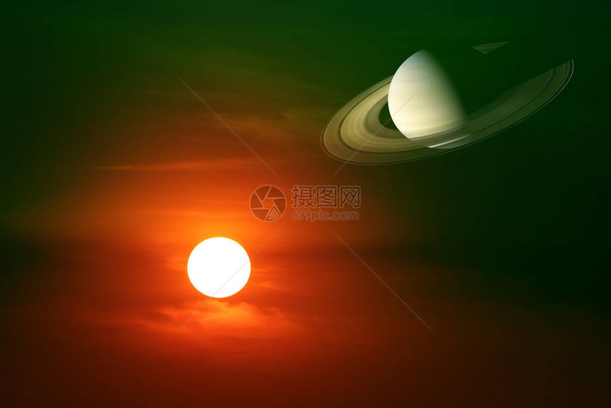 日落的天空回到暗云上与盐土行星环相交由美国航天局提图片