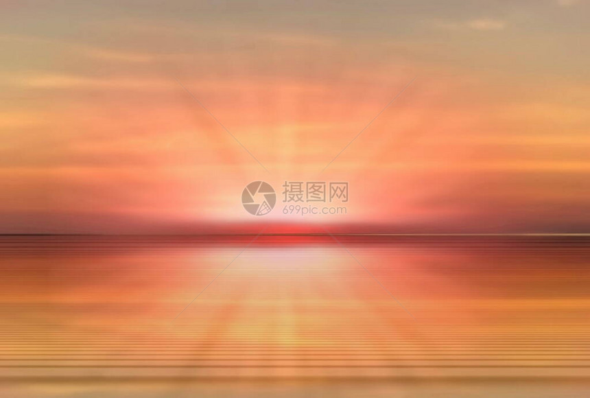 海阳光下粉红黄金日落的太阳光束反射海图片