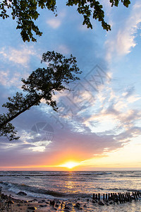 海上灿烂的夏日夕阳图片