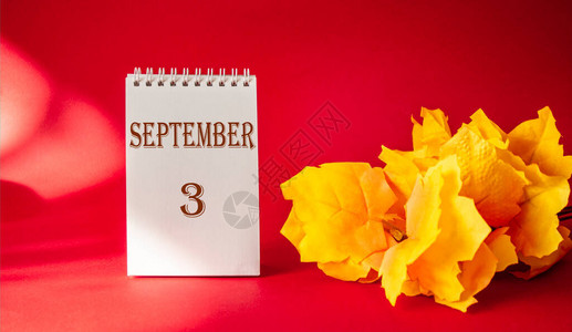 10月3日历带有文本的10月3日红背景图片