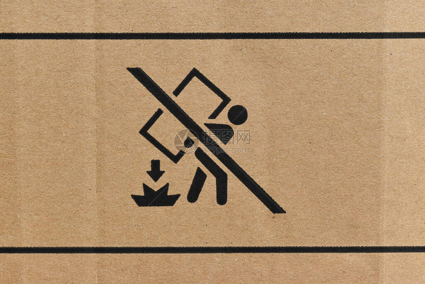 关闭以包装符号为背景的纸板箱包装盒带有指示易图片