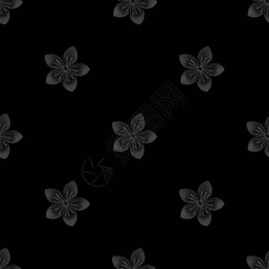 黑色背景上的黑色纸花的无缝模式背景图片