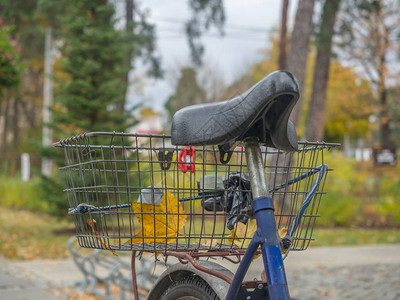 汽车座椅和一辆金属购物车在生锈的自图片