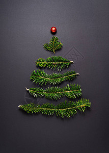 圣诞贺卡黑背景的圣诞树花图片