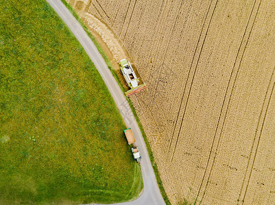 瑞士农田上合并收割机的图片