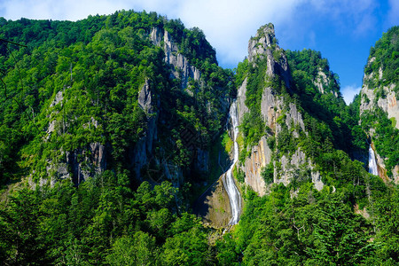 夏季北海道的大瀑布高清图片