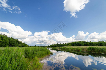 蓝色的天空和清蓝河背景图片