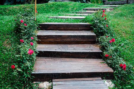 花园公的木楼梯台阶楼梯图片