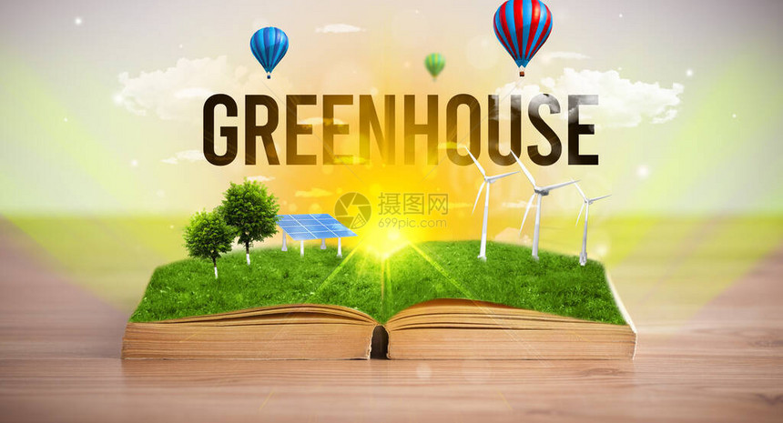 具有绿色住房注册可再生能源概念的开放书本可再图片
