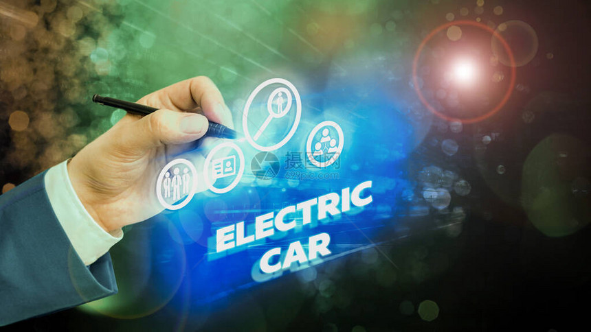 显示电动汽车的文字符号展示由一个或多个电动机驱动的汽图片