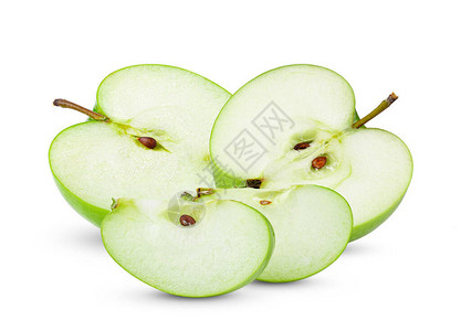 切片绿色苹果在白色背景上孤立背景图片