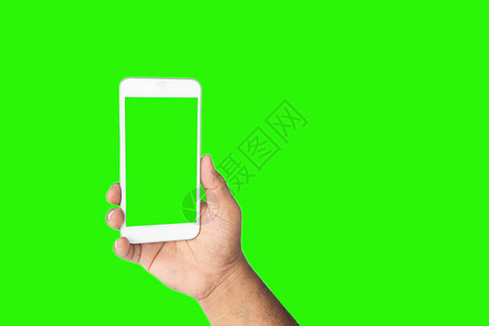 人的手显示移动智能手机和绿色屏幕图片