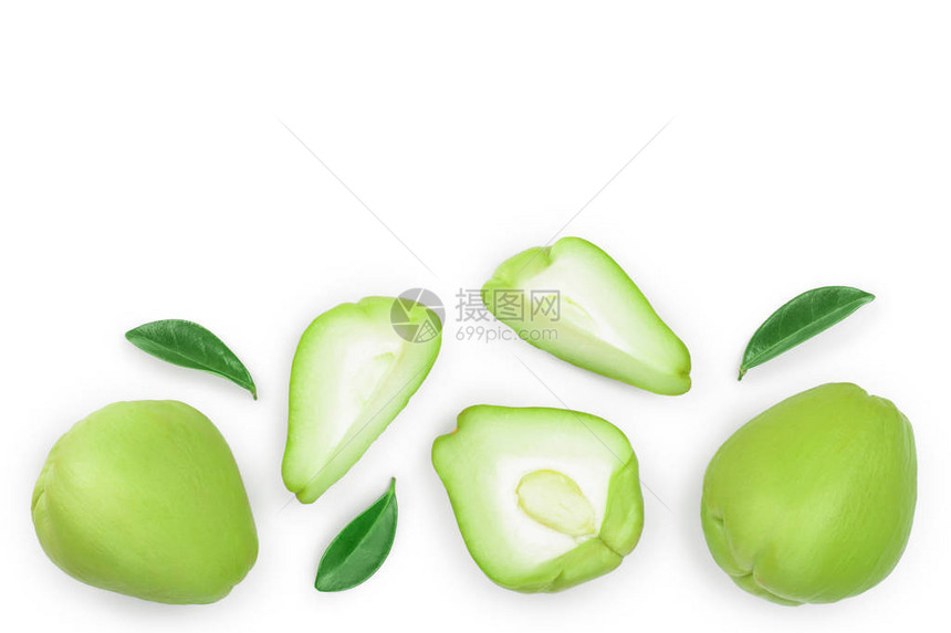白色背景上隔开的新鲜茶叶蔬菜图片