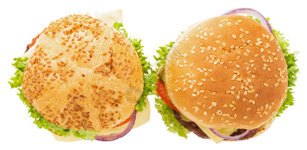白色背景的新鲜美味汉堡图片